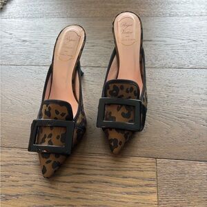 Roger Vivier Leopard Print Mules with Black Buckle